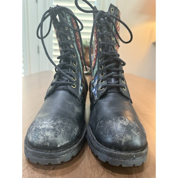 JEFFREY CAMPBELL Distressed Leather Combat Boots Aztec Foldover 2-Way Size 7 - Picture 12 of 15